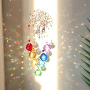 Imagem de Apanhador de sol arco-íris, árvore da vida, apanhadores de sol, enfeite pendurado, pedras de chacra, janela, bola de cristal, prisma, pingente de jardim, casa, decoração de carro