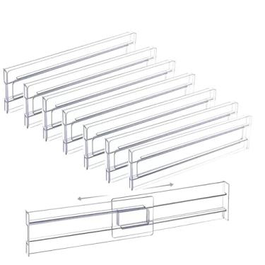 Imagem de Guo's hyekbe Pacote com 8 divisórias de gaveta ABS de 8 cm de altura - expansível de 27 a 51 cm - separadores organizadores de plástico de gaveta de cômoda ajustável para talheres, utensílios
