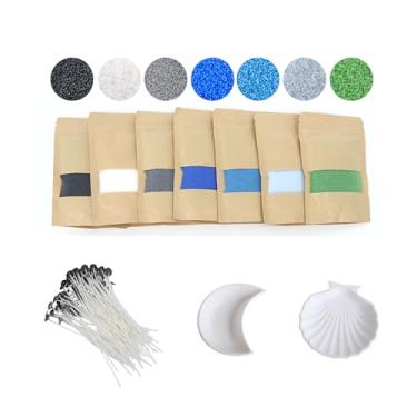 Imagem de Conjunto DIY de velas peroladas de 7 cores – Vela de areia colorida de 350 g com 50 peças de pavios e placas de concha de lua, cera de flor de gelo recarregável sem perfume para decoração de casa