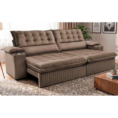 Imagem de Sofá Retrátil E Reclinável 2,80m Molas Ensacadas Dream. Velusoft Cama Inbox Castor