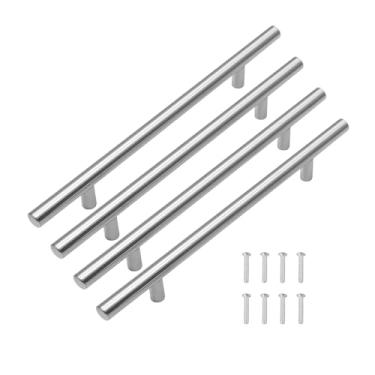 Imagem de SKYPRO Pacote com 4 puxadores de armário de aço inoxidável com orifício de 128 mm para gaveta central para armários de cozinha e banheiro, puxador geral de gaveta de 200 mm