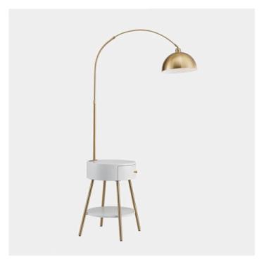 Imagem de Luminária de chão Combinação de mesa e abajur com lâmpada LED, base carregamento sem fio porta USB, final moderna para quarto, sala estar, escritório(Branco)