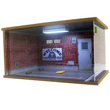 Imagem de Bivitre Vitrine De Modelo Carro Em Escala 1/18 - Garagem 1:18 Com Tampa Acrílico Transparente E Iluminação Led Para Carros Fundidos, 1 Vaga Estacionamento Na Rota 66 À Direita