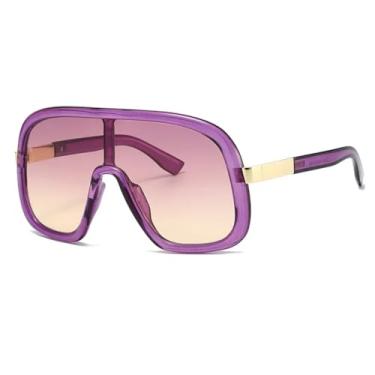 Imagem de HCPIHF Óculos de sol grandes da moda, armação grande, gradiente, vintage, luxuoso, para mulheres e homens (roxo-rosa-amarelo)