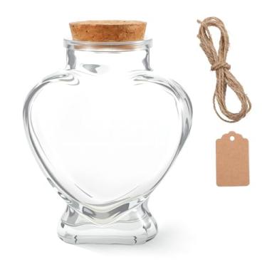 Imagem de ElevateTech Frascos de vidro em forma de coração com tampas de cortiça, mini garrafas de vidro decorativas vazias com etiqueta e cordão de mensagem fofa - pote de desejo para bricolage, artesanato