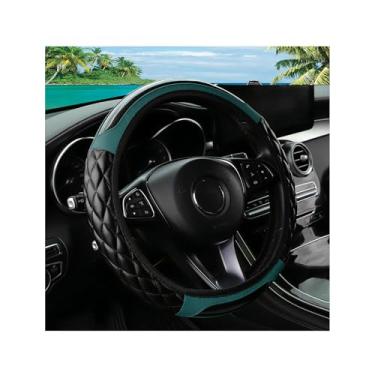 Imagem de Couslcd Capa de volante de carro, 36,8-38 cm de couro antiderrapante, design confortável de segurança, acessórios de volantes automáticos universais para carros, caminhões, SUV (verde escuro)