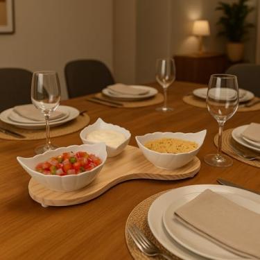 Imagem de Kit Petisqueira Pinus e 3 Travessas Vidro 200ml Folha(Petisqueira Folha Gourmet)