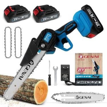 Imagem de Mini Motosserra Elétrica a Bateria 21V, Serra Eletrica Portatil com Lâmina Serra 6''e 8", 2 1500mAh Bateria, Motoserra para Poda de Galhos e Corte de Madeira