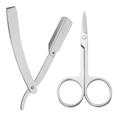 Imagem de Navalha Navalhete Profissional Aço Inox Para Barbeiro Acabamento De Barba Cabelo Multiuso + Tesoura Reta Para Acabamento Em Aço Inox + Necessaire