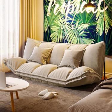 Imagem de Sofá-cama do assoalho, Cama preguiçosa de dobramento do sofá-cama, com estrutura metálica, enchimento de esponja de alta resiliência para sala de estar, quarto, varanda,Khaki