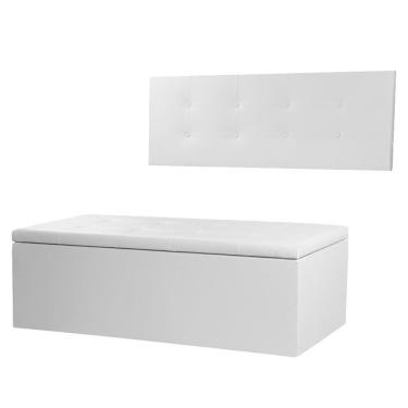 Imagem de Kit Cabeceira Painel E Calçadeira Baú Casal King 1,95m Berlim Material Sintético Branco