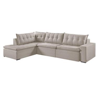 Imagem de Sofá Retratil Com Chaise Esquerda Titan 7 Lugares 3,56m Tecido Linho Cor Cru 2320