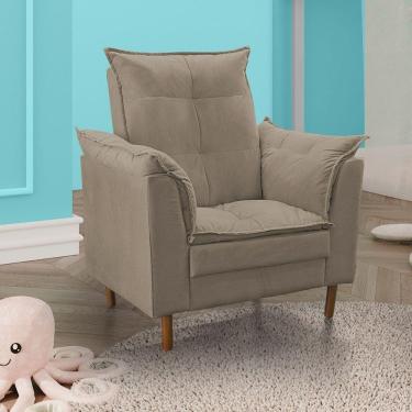 Imagem de Poltrona De Amamentação Com Puff Quarto Bebê Encanto Suede Bege Escuro