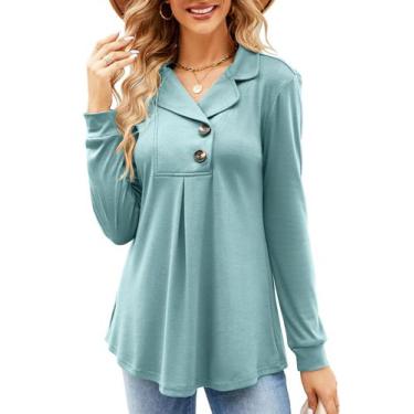 Imagem de Blusa Newchoice feminina, túnica, manga comprida, folgada, verde sálvi