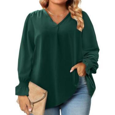 Imagem de Blusas de chiffon femininas Eytino plus size de manga comprida com dec