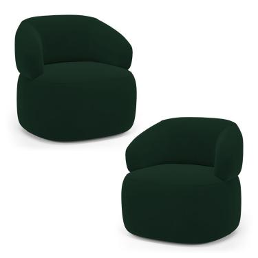 Imagem de Kit 02 Poltronas Orgânicas Giratória Living Glee Veludo Verde Escuro - Abmaza