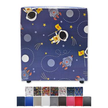 Imagem de Mini Puff Banqueta Quadrado Cubo Decorativo Courino E Suede Astronauta Courino