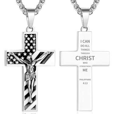 Imagem de Esrial Colar com cruz de Jesus para homens, crucifixo, versículo bíblico, pingente de aço inoxidável, 45 + 5 cm, presentes religiosos para homens, Medium, Aço inoxidável, Sem Pedra Preciosa