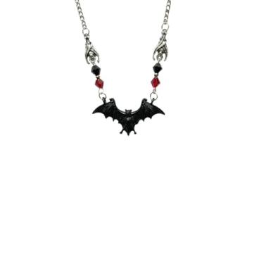Imagem de Colar gótico vintage com pingente de morcego vampiro para mulheres, Halloween, vermelho, preto, cristal, morcego, estilo Victoria, punk, hip hop, acessórios de joias de Halloween, one size, Zinco, Sem