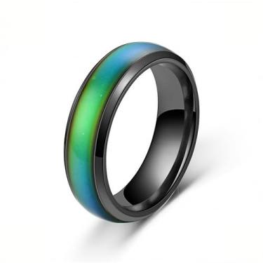 Imagem de Zannthra Anel de humor para mulheres e crianças com mudança de cor sensível à temperatura, presente divertido, acessório de moda, rastreador de bem-estar emocional, 10, Aço inoxidável, Sem pedra