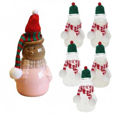 Imagem de Hemoton Garrafas de vidro de Natal, garrafas em forma de boneco de neve com chapéus, cachecóis, garrafas de embalagem herméticas transparentes para festa de Natal, churrasco, piqueniques, festas, 6 conjuntos