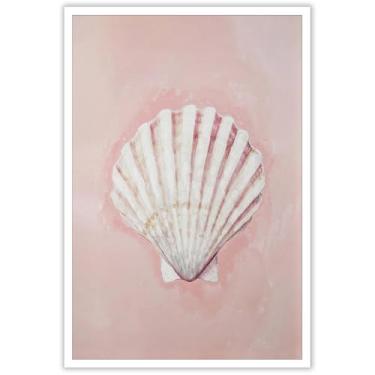 Imagem de Pôster de praia com concha branca na moda, coquete divertido, rosa, rosa, arte de parede, arte de parede, pintura para quarto de cowgirl ocidental, decoração de parede, quarto, dormitório, 30,5 x