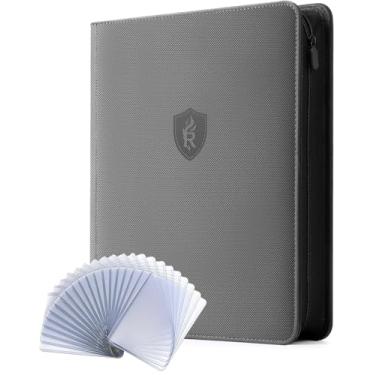 Imagem de Fichário Toploader com 9 bolsos com zíper – Comporta 252 carregadores superiores – Álbum de cartas dupla face premium para cartões colecionáveis, TCG, MTG, cartões esportivos (cinza)