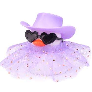 Imagem de MuMyer Ornamento de carro de pato de borracha, acessórios de decoração de painel de carro de pato branco fofo com mini chapéu de sol e saia