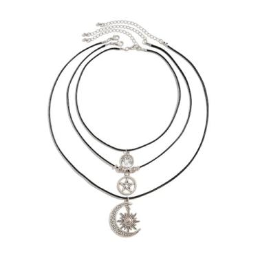 Imagem de Colar gótico vintage com pingente de sol e lua, estilo boêmio, para mulheres e homens