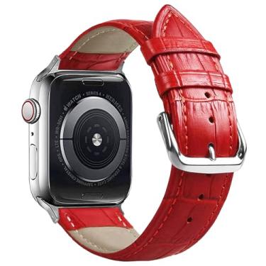 Imagem de SZYXMY Pulseiras de substituição de couro genuíno jacaré de 49 mm, 46 mm, 45 mm, 44 mm, 42 mm, 41 mm, 40 mm e 38 mm para Apple Watch Series 10/9/8/7/6/5/4/3 Ultra 2 SE, bicolor, para homens e mulheres