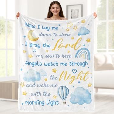 Imagem de Aimego Presentes de batismo para meninos, cobertor de batismo cristão para crianças, bebês, meninos, presentes de batismo para meninos cristãos, cobertor de batismo, para crianças, azul, 127 x 152 cm