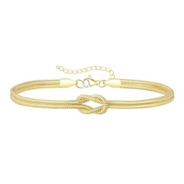 Imagem de Pulseira feminina delicada com nó de amor, corrente de cobra dupla ajustável, joia infinita da amizade de aço inoxidável, lembrança atenciosa (ouro)