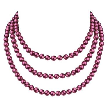 Imagem de Colar de pérolas da década de 1920, corrente colorida com contas, festa, casamento, baile, banquete, vidro, pérola, nó, colar, suéter, corrente de baile de máscaras para mulheres, Zinco, Sem Pedra