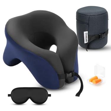 Imagem de Picnic Almofada de pescoço para viagens | Almofada de viagem 100% pura de espuma viscoelástica para aviões, carro e escritório | Suporte ergonômico com fecho ajustável, máscara para os olhos e bolsa