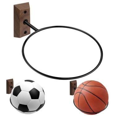 Imagem de VIVTOB Suporte de basquete de nogueira preta, 1 pacote, comporta basquete, futebol, bola de vôlei, suporte de bola de parede para decoração de quarto de basquete, suporte de armazenamento de bola
