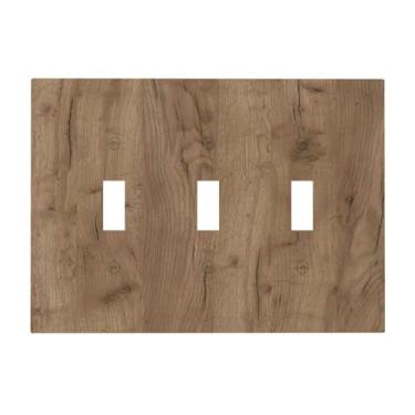 Imagem de Nadoabtm Placa de cobertura decorativa para interruptor de luz quente marrom grão de madeira 3 gangues placa de parede tampa de tomada elétrica capas de placa de interruptor triplo para decoração de