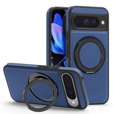 Imagem de ZYQEEE Capa magnética de couro para Google Pixel 10/10 Pro, compatível com Magsafe, Slim PU Leather & Rubber Proof 360° Rotatable Kickstand Capa protetora para celular - Pixel 10/10 Pro Azul