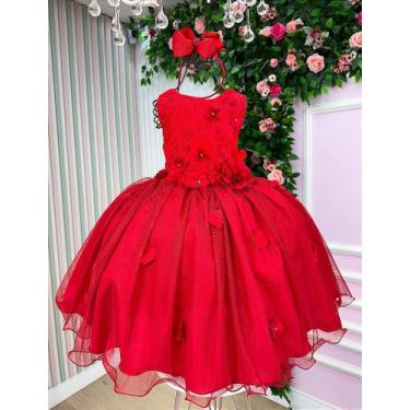 Imagem de Vestido Infantil Daminha Regata Flores Vermelho - Tecido Tecnosport - 