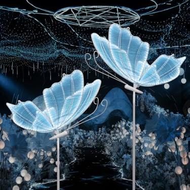Imagem de Luminária de chão LED borboleta de casamento: luminária de teto de cor branca borboleta suspensa - luminária de decoração de casamento romântico - adereços de borboleta criativos de altura ajustável