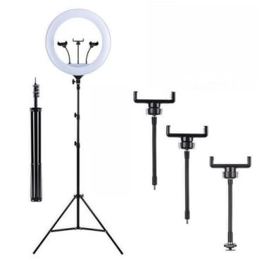 Imagem de Ring Light LED 8 10 12 18 Polegadas com Tripé e Suporte para Celular – Luz Ajustável para Fotografia e Vídeo (18 polegadas)