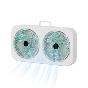 Imagem de Ventilador pequeno, pequeno refrigerador pessoal de duas cabeças | Potente ventilador suspenso recarregável por USB para ambientes internos e externos, quarto, berçário, acampamento, barraca de viagem