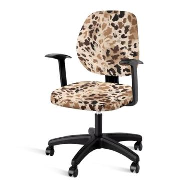 Imagem de Fiqyvagox Conjunto de 2 peças de capas de assento elásticas para cadeiras de escritório com estampa de leopardo, macio, fácil de remover, capa de cadeira de computador, resistente a manchas, protetor