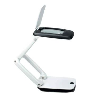 Imagem de Lupa de mesa iluminada 3X com luz LED, viseira solar dobrável e suporte ajustável – Ideal para leitura, hobbies e trabalho detalhado