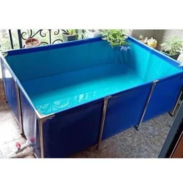 Imagem de HYUIO Lagoa de piscina de aquário, lago de carpas acima do solo, forros de lona de PVC com suporte de aço inoxidável, tanque de peixes de retenção temporária para cultivo de tartarugas, tanque de água