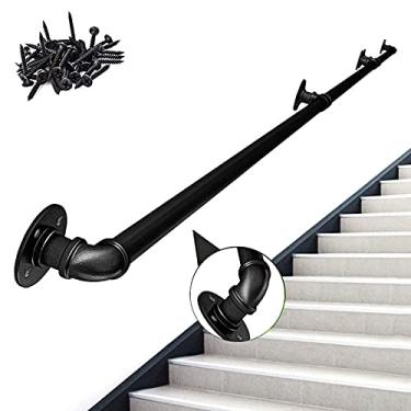 Imagem de Escadas de corrimão para ambientes internos e externos - corrimãos de escadas para idosos com deficiência para crianças com deficiência metal preto ferro forjado externo suporte de parede (1 pés-6 m