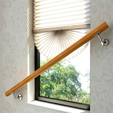 Imagem de Corrimão de escada antiderrapante de madeira maciça, casa contra a parede, sótão interno e externo, corrimãos para idosos e crianças, hastes de suporte de corredor (1 pés-6 m) (tamanho: 3,4 m)