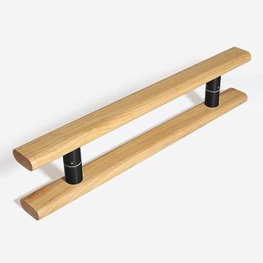 Imagem de Maçaneta de porta de madeira maciça com ferragens pretas, kit moderno de puxar de alça longa para porta de vidro/madeira, escritório loja quarto puxadores de portão em forma de H dupla face (cor