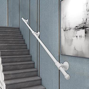 Imagem de SENNIAN Corrimão de tubo industrial rústico (0,3 m - 6 m), trilho de suporte de parede de corrimão de tubo de ferro forjado, trilho de suporte de parede para escadas internas ao ar livre, varanda deck