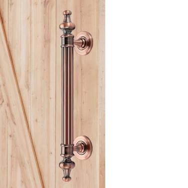 Imagem de STXYANGV Maçaneta de porta deslizante vintage para celeiro, substituição de puxador de porta de aço inoxidável, maçanetas para garagem de armário de galpão de portão (cobre vermelho, 25 cm)