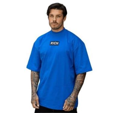 Imagem de Camiseta Oversized Gola Alta Black White Streetwear Confortavel Masculina Azul-Masculino